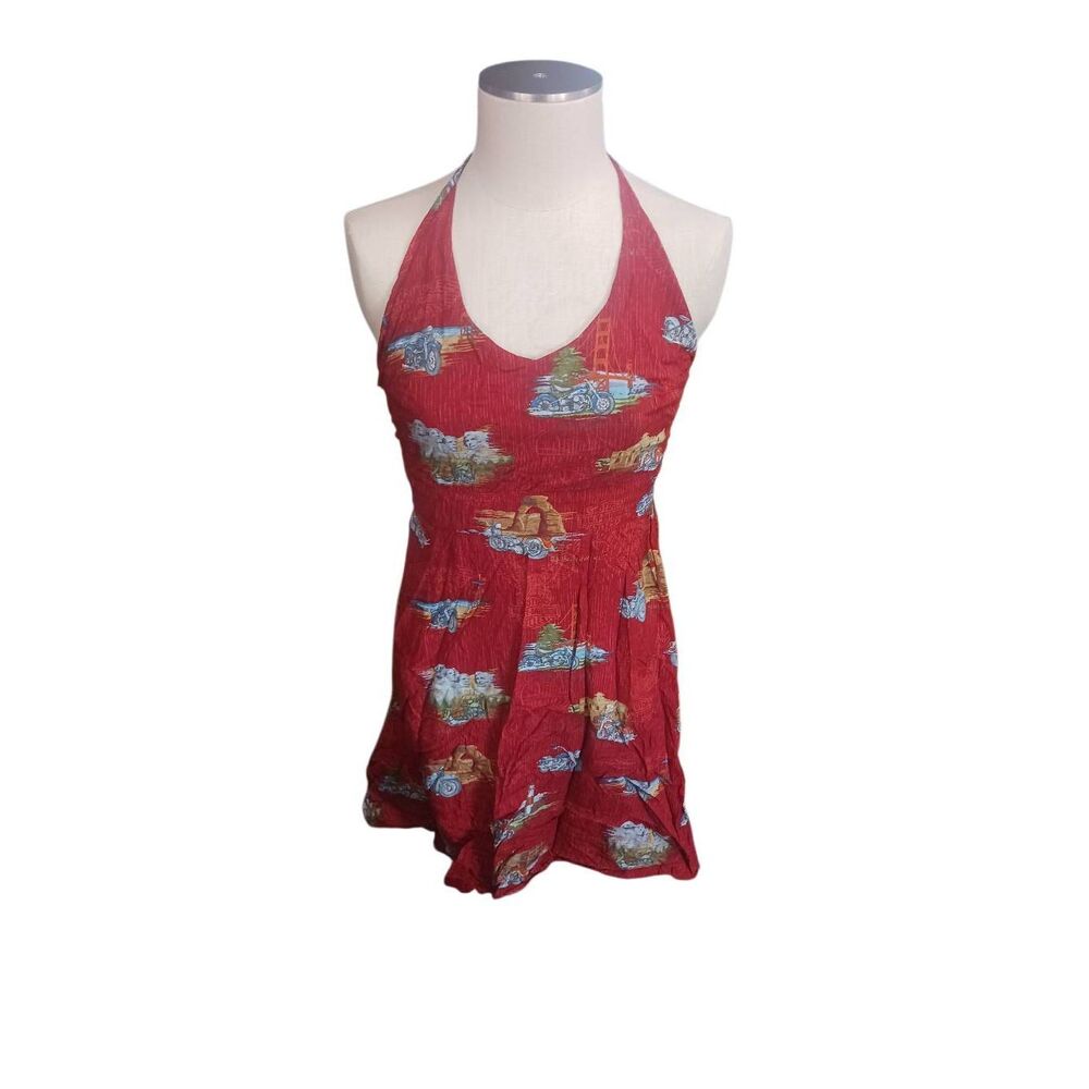 Harley Davidson all over print halter road trip national monuments dress